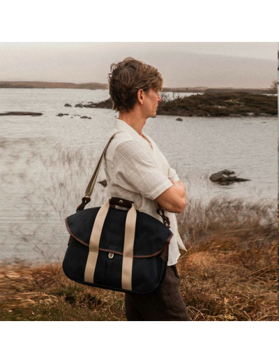 Bleu de Chauffe Sac Business Musette Coton et Cuir Marine Bm