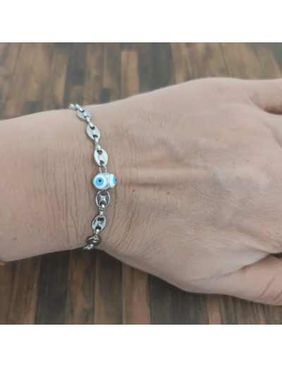 Bracelet grain de café et œil porte bonheur en acier inoxydable