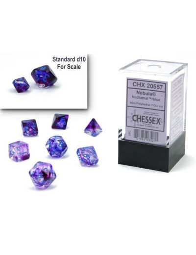 Chessex - 7 dés Nebula® Mini-Polyhedral NocturnalTM/blue LuminaryTM
