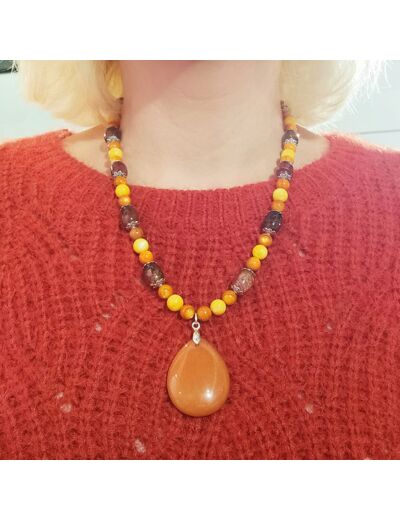Collier aventurine orange/agate/perles de nacre colorées