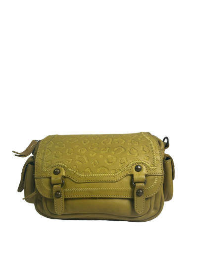 Biba Gardner Sac Bandoulière En Cuir Lavé & Détails Léopards GAD4L Amarillo
