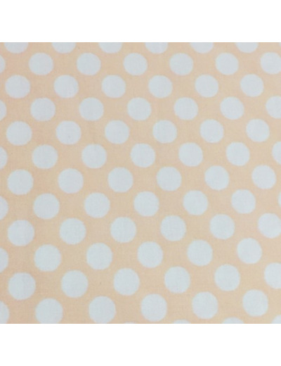 Tissu Stof, Coton abricot gros pois blancs