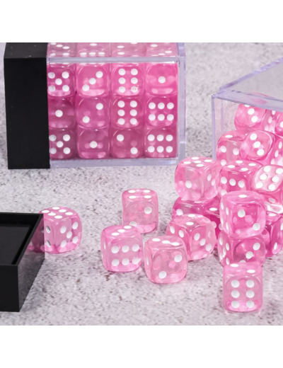 Lot de 36 dés 6 faces - Rose Transparent