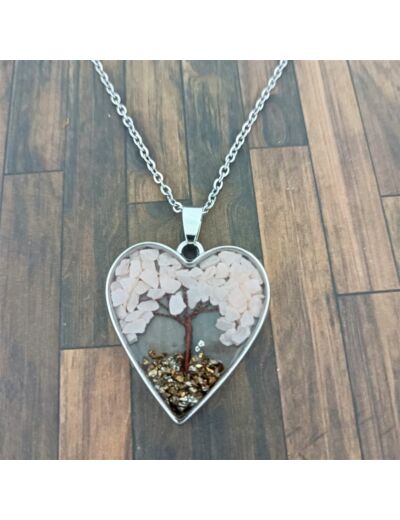 Pendentif arbre de vie résine/pierres naturelles cœur 8