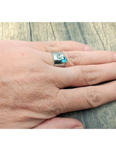 Bague breloque zircon bleu