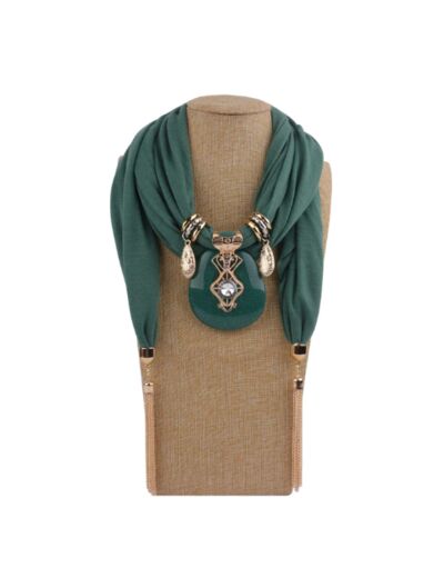 Foulard coton vert pendentif vert