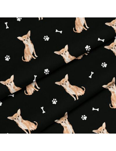 Tissu imperméable chihuahua patte os noir - 50 x 50 cm