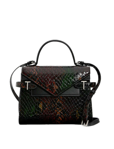 Le Tanneur Emilie Sac A Main Double Rabat En Cuir Effet Python Multicolor