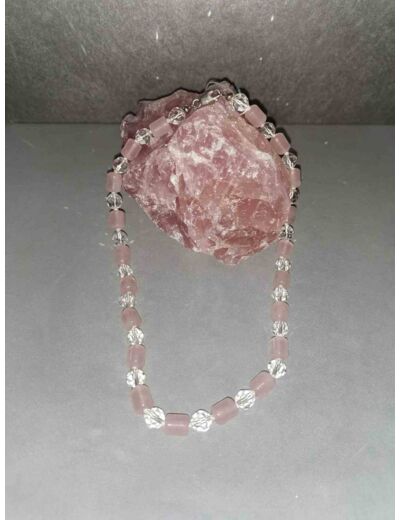 Collier quartz rose et cristal qualité premium 40cm