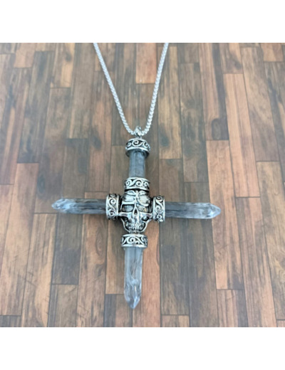 Collier homme croix tête de mort