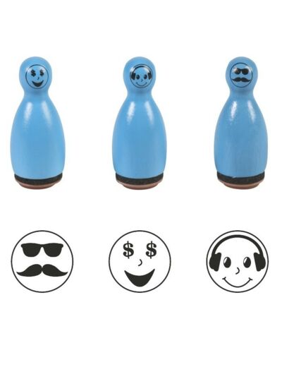 Lot de 3 Tampons Pions "Smiley" - Bleu