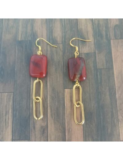 Boucles d'oreille Jaspe rouge/chaîne doré