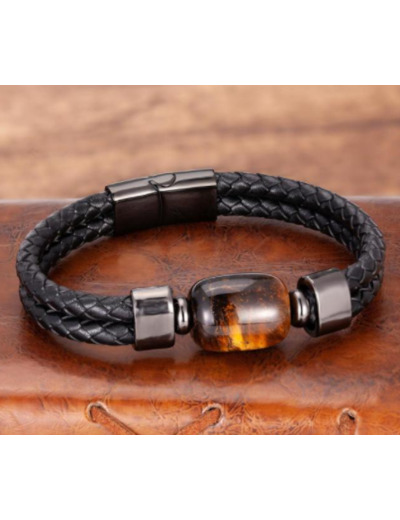 Bracelets en cuir véritable pour hommes grosse perle Œil de tigre