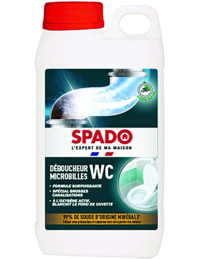 SPADO Déboucheur WC Microbilles Canalisations Action Rapide Débouche les Canalisations Rapidement Blanchit Débouche, 1kg