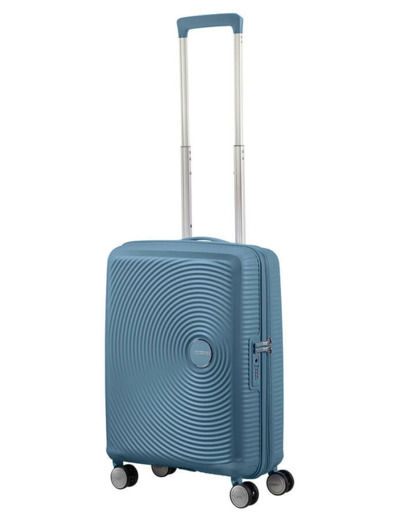 American Tourister Sound Box Spinner 55 cm Valise Cabine Trolley 4 Roues Stone Blue