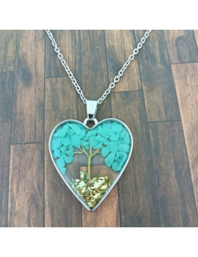Pendentif arbre de vie résine/pierres naturelles cœur 3