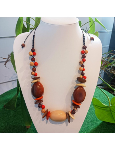 Collier kumba marron-beige-orange en ivoire végétal