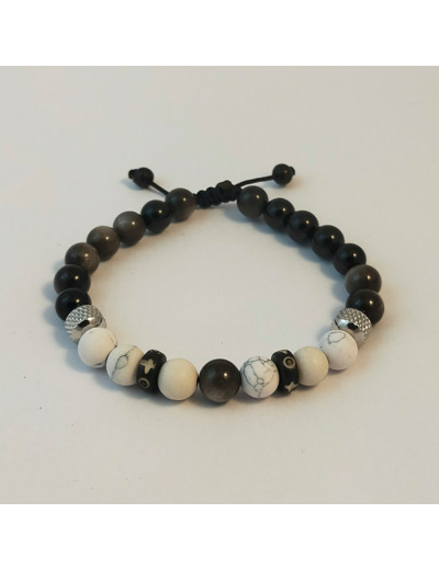 Bracelet ajustable howlite / obsidienne