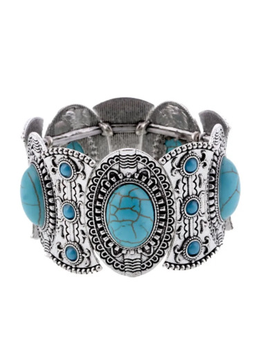 Bracelet argenté/turquoise sur élastique