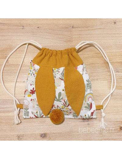 Sac à dos Pochon pour enfant, modèle Lapinou, couleur éléphant arc-en-ciel