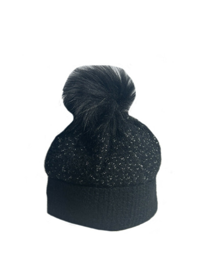 Fonem Chic & Chaud Bonnet Avec Pompon Et Revers Noir