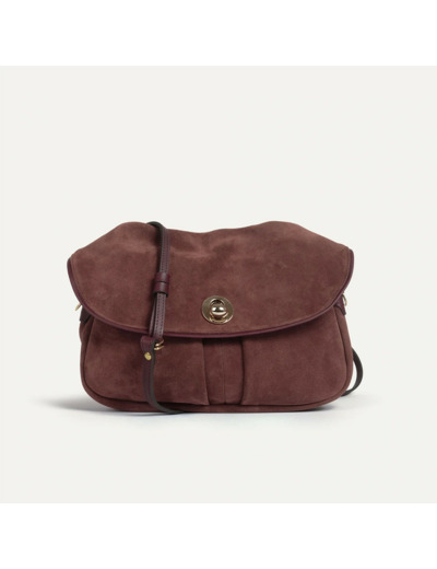 Bleu de Chauffe Sac Musette S Janice Cuir Suédé Marron Rubis