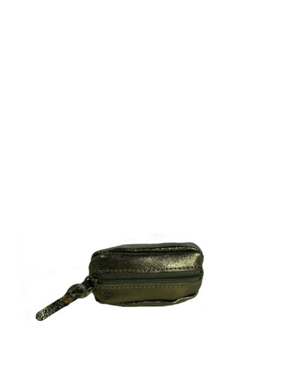 Farfouillette Petit Porte-Monnaie En Cuir Effet Froissé Brillant Olive