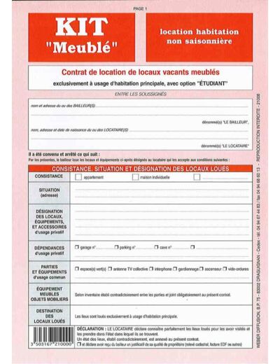 Contrat de location "meublé non saisonnier"