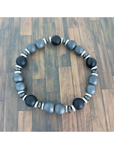 Bracelet homme agate noire/hématite