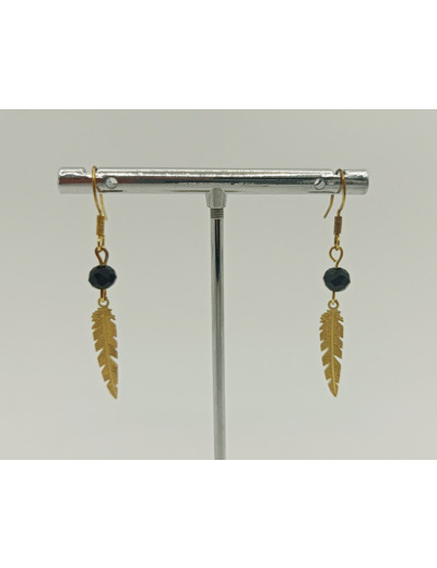 Boucles d'oreilles plume doré/noir