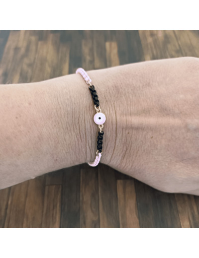 Bracelet œil porte bonheur rose-noir