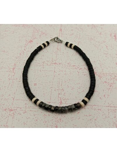 Bracelet homme pierres naturelles heishi labradorite/noir/greige