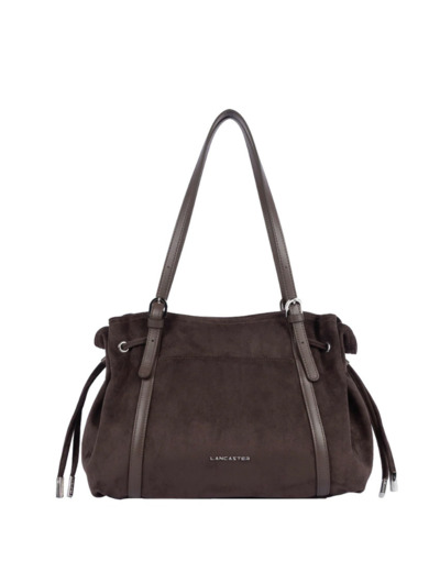 Lancaster Velvet Emma Grand Sac Porté Epaule 518-097 Aspect Suédine Marron