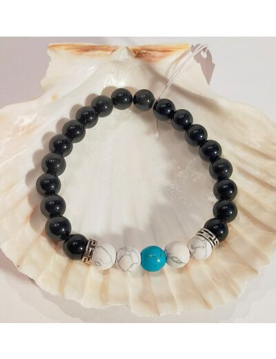 Agate noire, howlite, turquoise