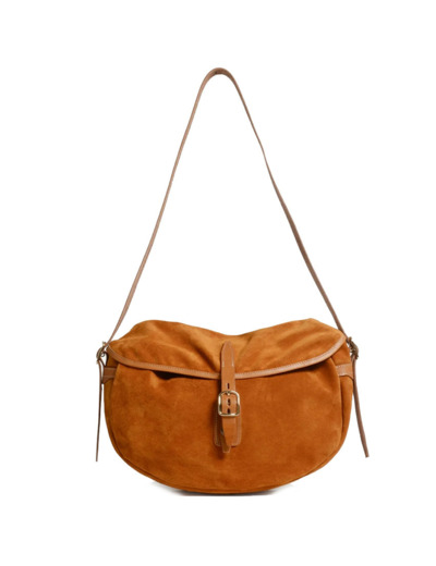 Bleu de Chauffe Sac Musette Demi Lune Margot Cuir Velours Ocre