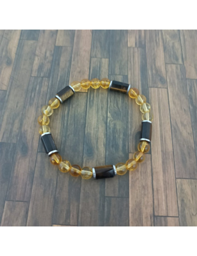 Bracelet Œil de tigre/Citrine/Hématite