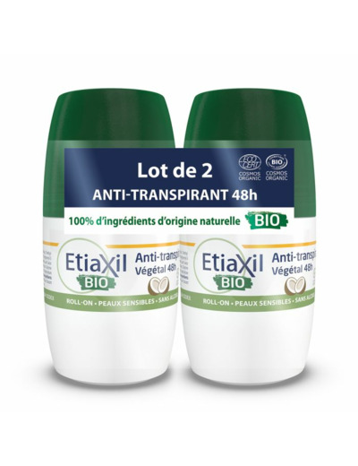 Roll-on Anti-Transpirant 48h Certifie Bio 2x50ml Déodorant Peaux sensibles Etiaxil