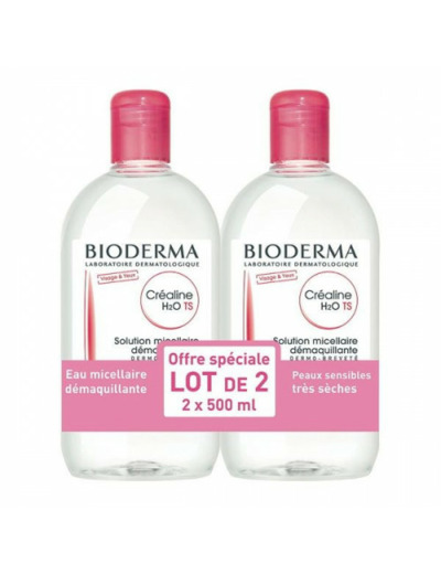 Eau micellaire 2x500ml Crealine H2O Ts Peaux sensibles, peaux sèches à très sèches Bioderma