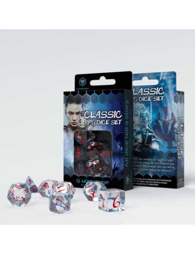 Lot de 7 dés- Classic RPG- Transparent bleu et rouge