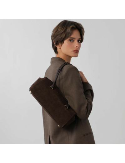 Lancaster Suède Cube Sac Rectangle En Cuir Velours 530-53 Marron