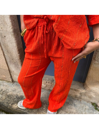 PANTALON ORANGE BRODÉ