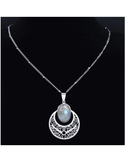 Pendentif fleur de vie en acier inox avec Labradorite