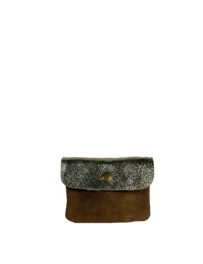 Farfouillette Petit Porte-Monnaie En Daim Choco / Doré