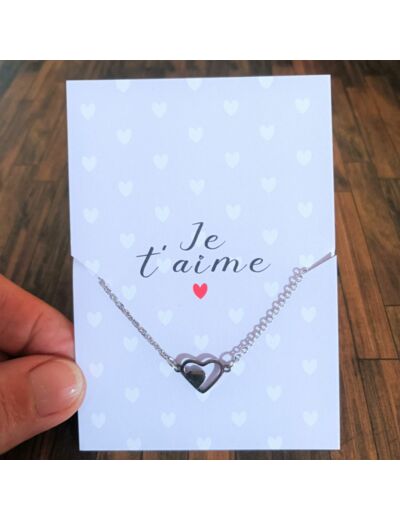 Bracelet carte "Je t'aime" cœur en acier inox