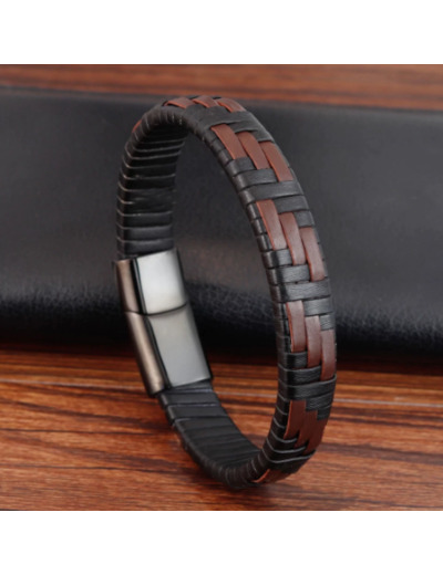 Bracelet tendance en cuir véritable pour hommes noir/marron 20