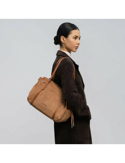 Lancaster Velvet Emma Grand Sac Porté Epaule 518-097 Aspect Suédine Moka