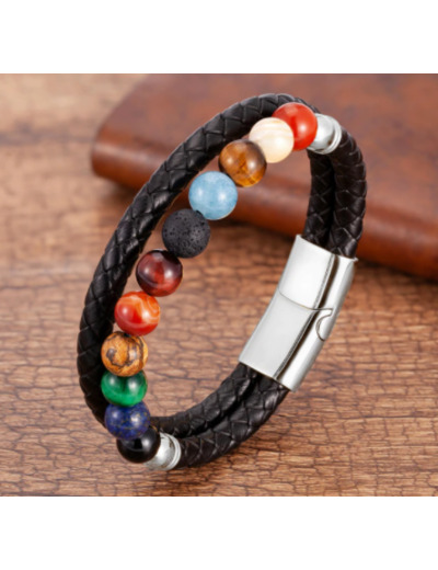 Bracelet en cuir avec pierres naturelles Chakra de l'univers