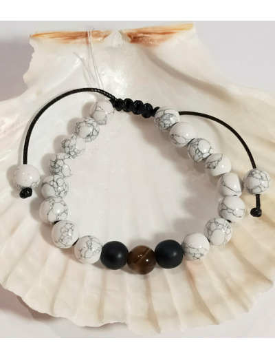 Howlite, agate noire, œil de tigre