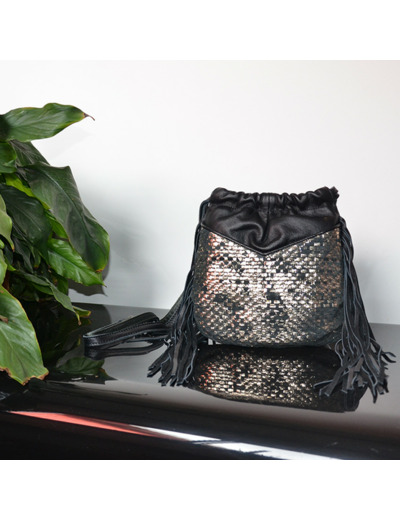 Mila Louise Nora W Sac Bourse Cuir Tressé Noir Anthracite