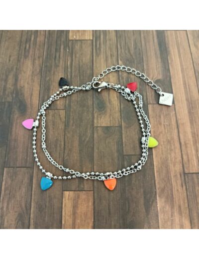 Bracelets en acier inox  double cœurs multicolores